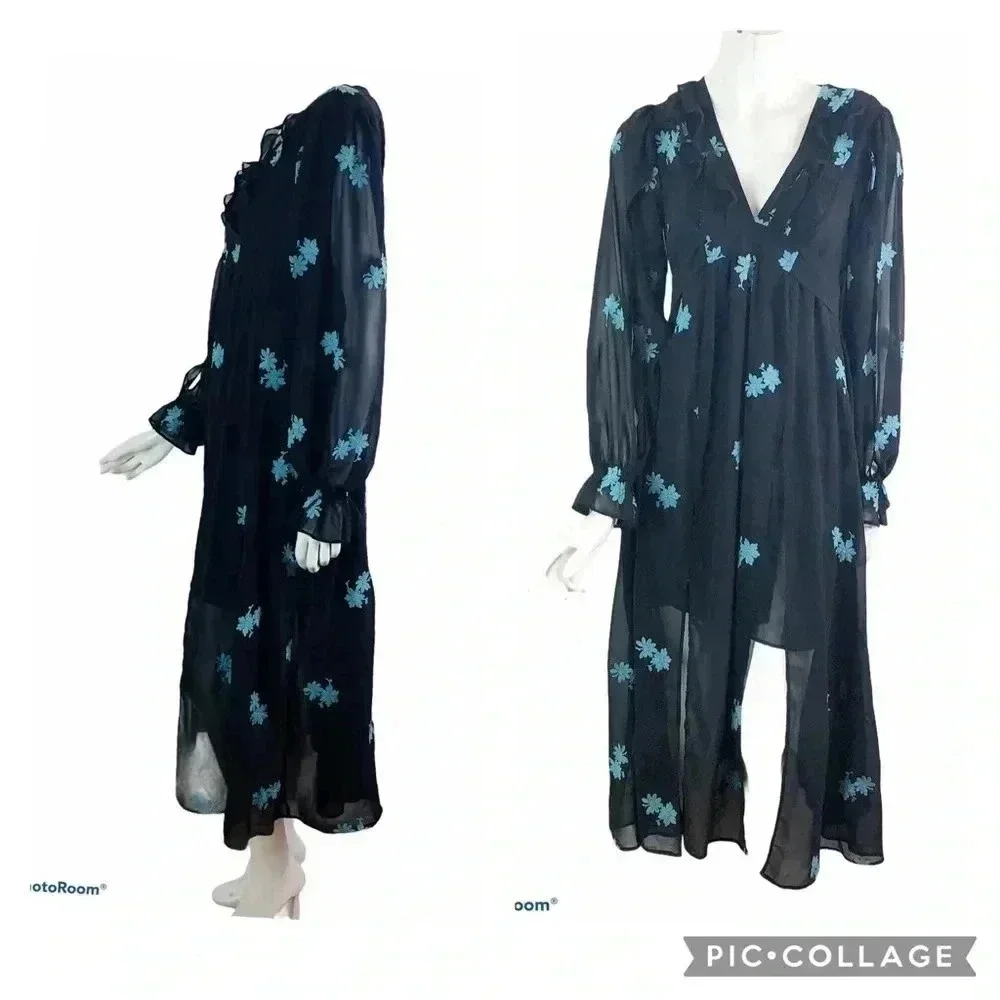 NEW TOPSHOP Idol Women's Size 6 Embellished Floral Long Midi Dress Chiffon - Picture 2 of 10